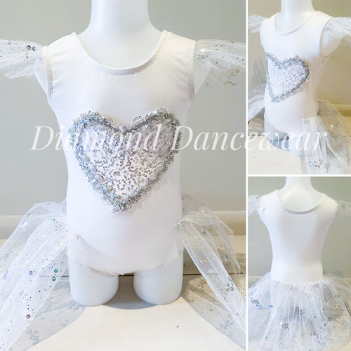 Girls size 4- White and Silver Dance Costume - In Stock