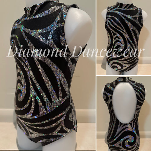 Girls size 6 - Black and Silver Holographic Print Leotard - In Stock
