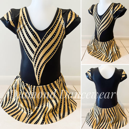 Girls Size 6 - Black and Gold Dance Dress- In Stock
