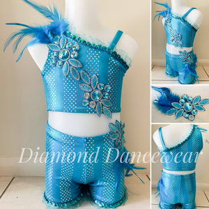 Girls size 6 - Blue and Silver Two Piece Jazz Costume - In Stock