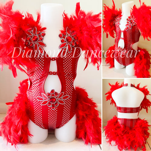 Girls size 6 -  Red and Silver Broadway Jazz Costume - In Stock