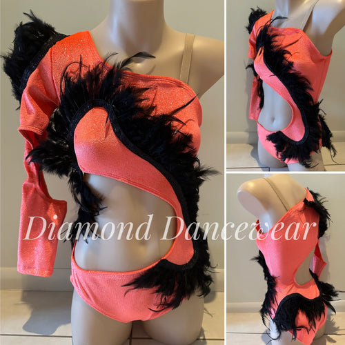 Girls Size 12 - Neon Orange Glitter Velvet Jazz or Contemporary Costume - In Stock
