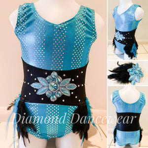 Girls Size 6 (long) - Turquoise and Black Dance Costume - In Stock