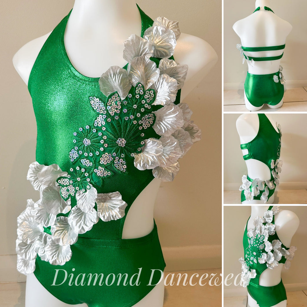 Girls Size 10 -  Green and Silver Jazz or Contemporary Costume - In Stock