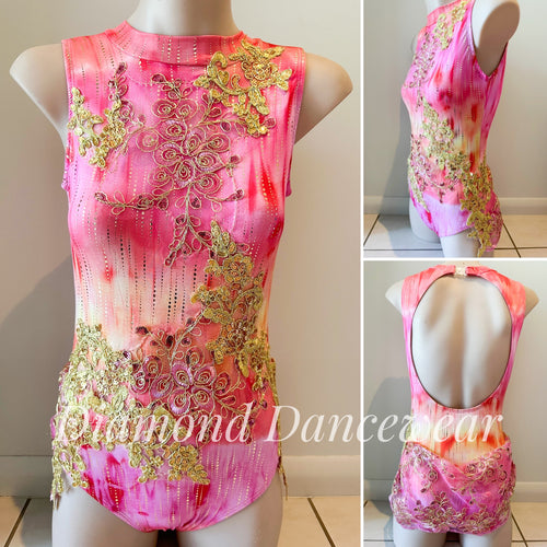 Girls Size 12 - Pink, Orange and Gold Lyrical Dance Costume  - In Stock