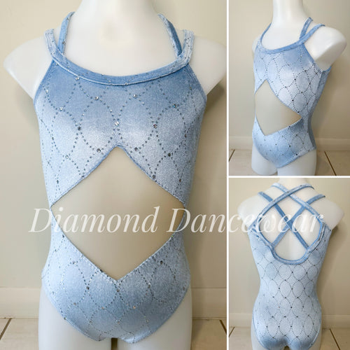 Girls Size 8 - Pale Blue and Silver Dance Leotard - In Stock