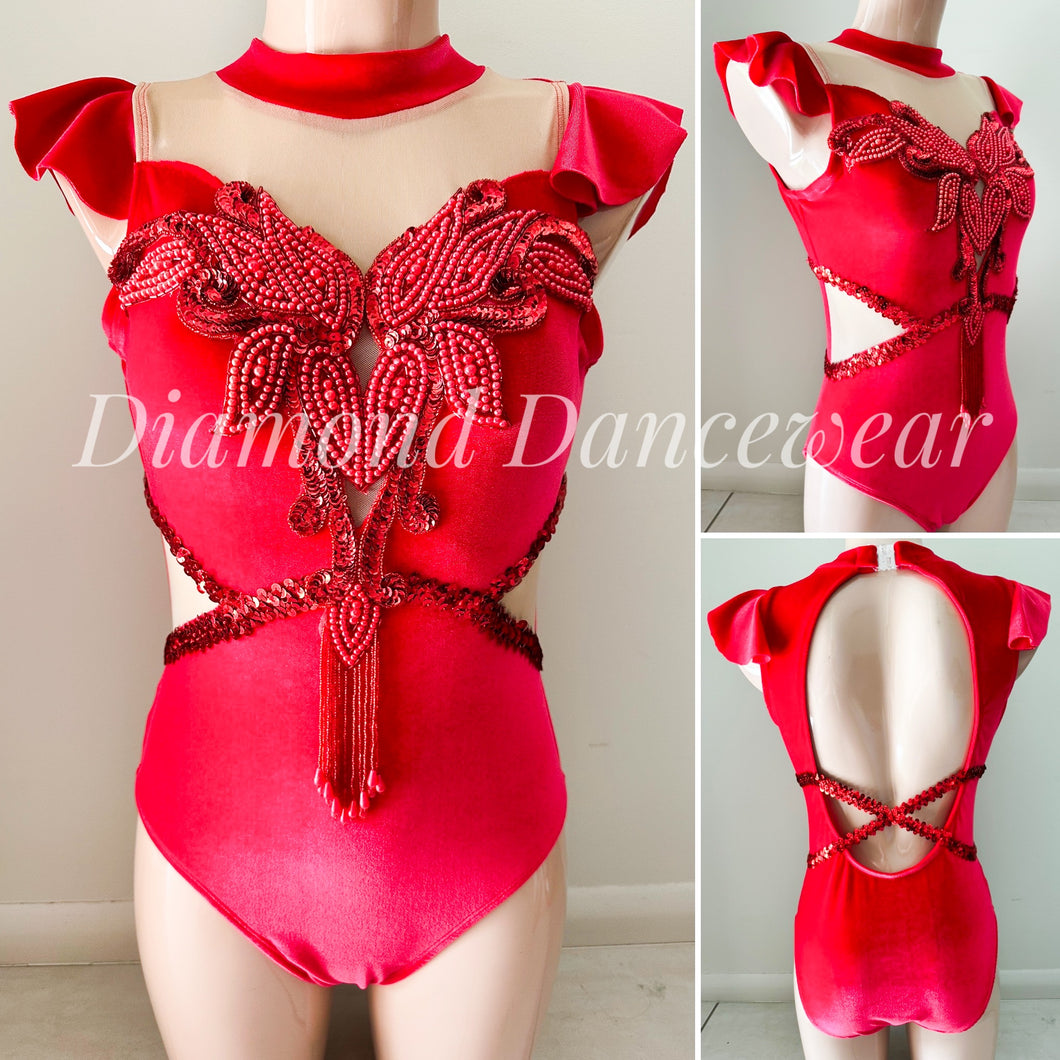 Adults Size 10 - Red Velvet Broadway Jazz Dance Costume - In Stock