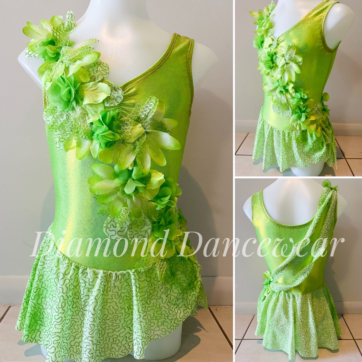 Girls Size 10 - Lime Green Lyrical Dance Costume - In Stock – Diamond 