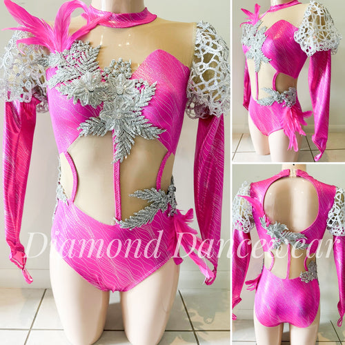 Adult Size 8 -  Pink and Silver Jazz Dance Costume - In Stock