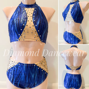 Adult Size 8 -  Blue and Black Two Piece Jazz Dance Costume - In Stock