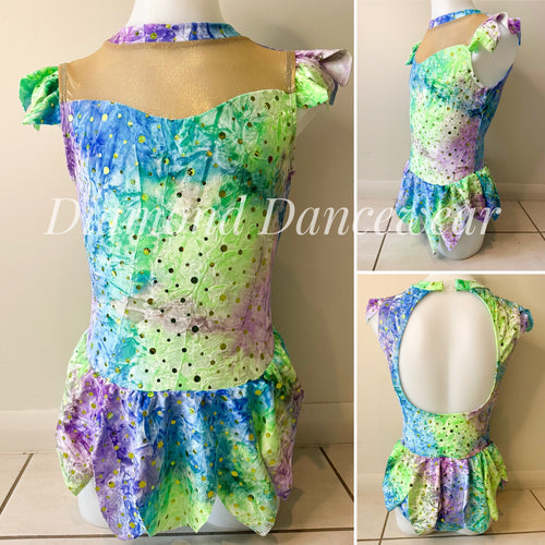Girls Size 10 -  Purple, Blue and Green Velvet Dance Costume - In Stock