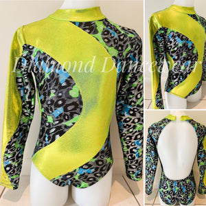 Girls Size 10 - Neon Green and Animal Print Dance Costume - In Stock
