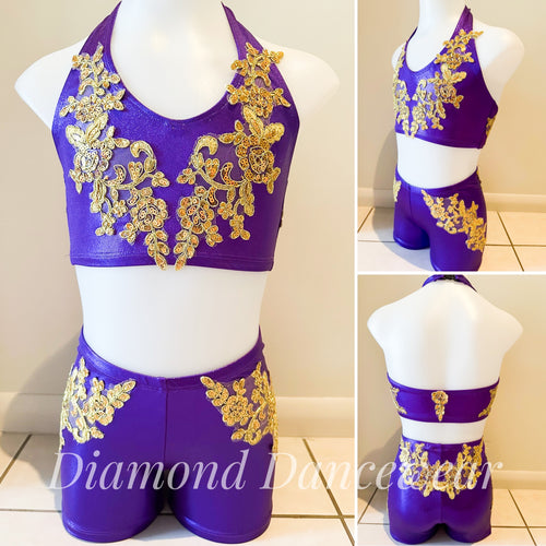 Girls Size 10 -  Purple and Gold Acro or Jazz Costume - In Stock