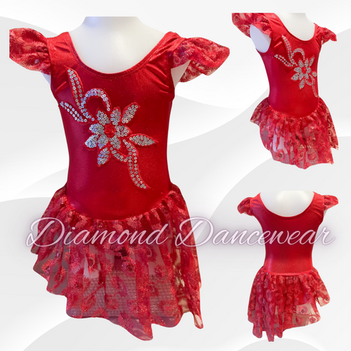 Girls size 6 -  Red and Silver Dance Costume - In Stock