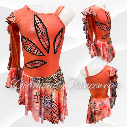 Girls Size 8 - Orange and Black Contemporary or Lyrical Dance Costume - In Stock