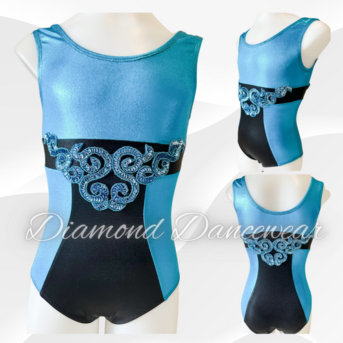 Girls Size 8 - Black and Turquoise Dance Leotard - In Stock