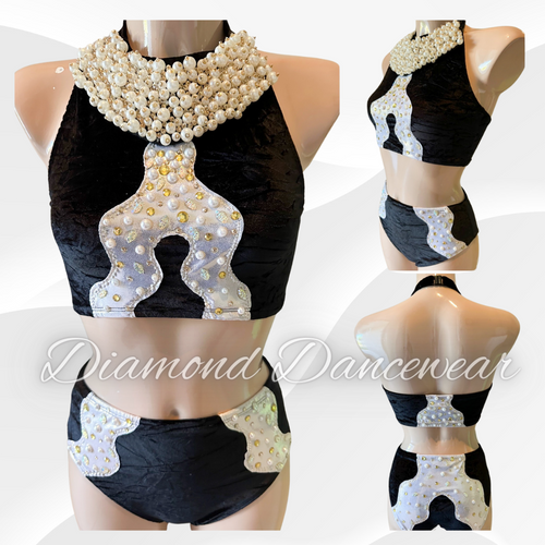 Adult Size 8 -  Stunning Velvet and Pearl Contemporary Two Piece - In Stock