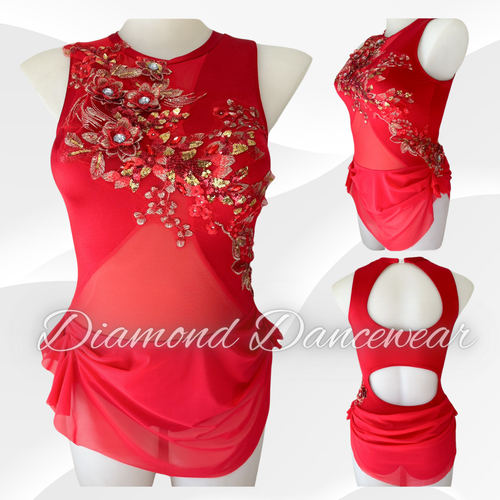 Adults 12 - Red and Gold Lyrical Dance Costume - In Stock