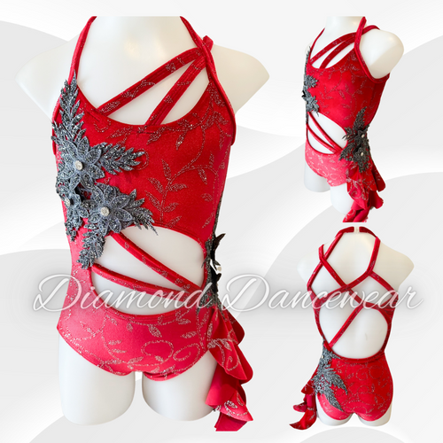 Girls Size 8 - Red and Charcoal Lyrical or Contemporary Dance Costume - In Stock