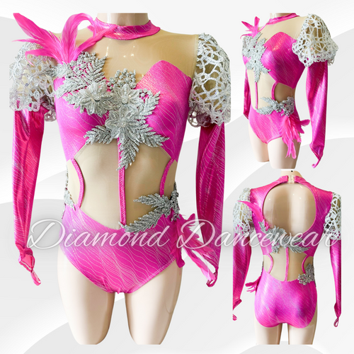 Adult Size 8 -  Pink and Silver Jazz Dance Costume - In Stock