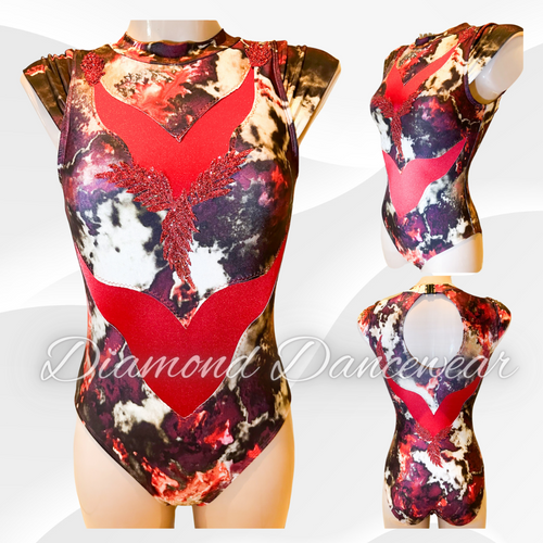 Adult Size 8 -  Red and Black Print Lycra Leotard - In Stock
