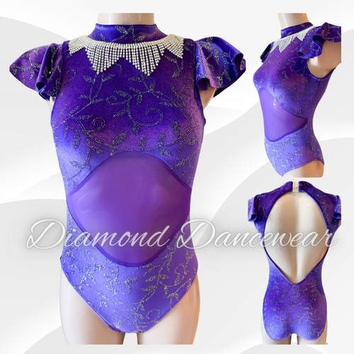 Adult Size 8 -  Purple and Silver Glitter Velvet Jazz Dance Costume - In Stock