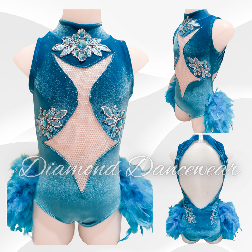 Girls Size 10 -  Turquoise Blue Broadway Jazz Costume - In Stock