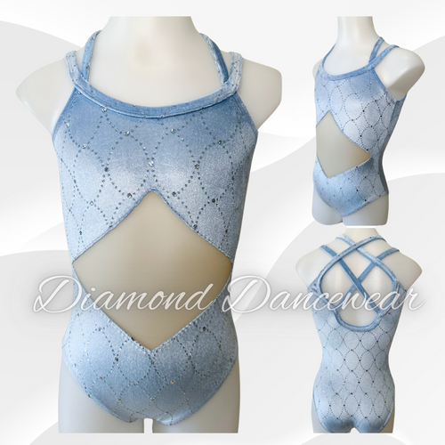 Girls Size 8 - Pale Blue and Silver Dance Leotard - In Stock