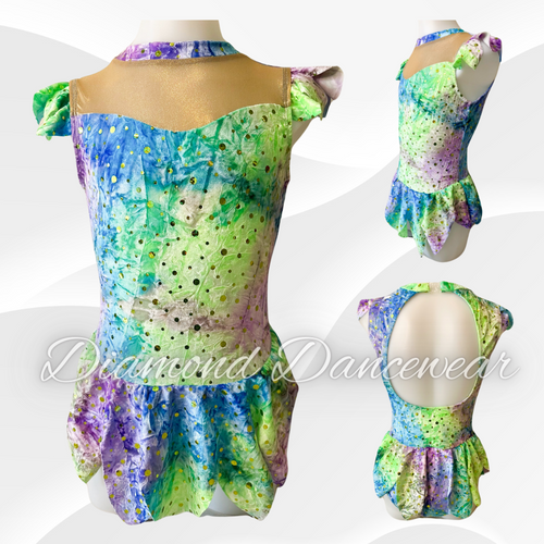 Girls Size 10 -  Purple, Blue and Green Velvet Dance Costume - In Stock