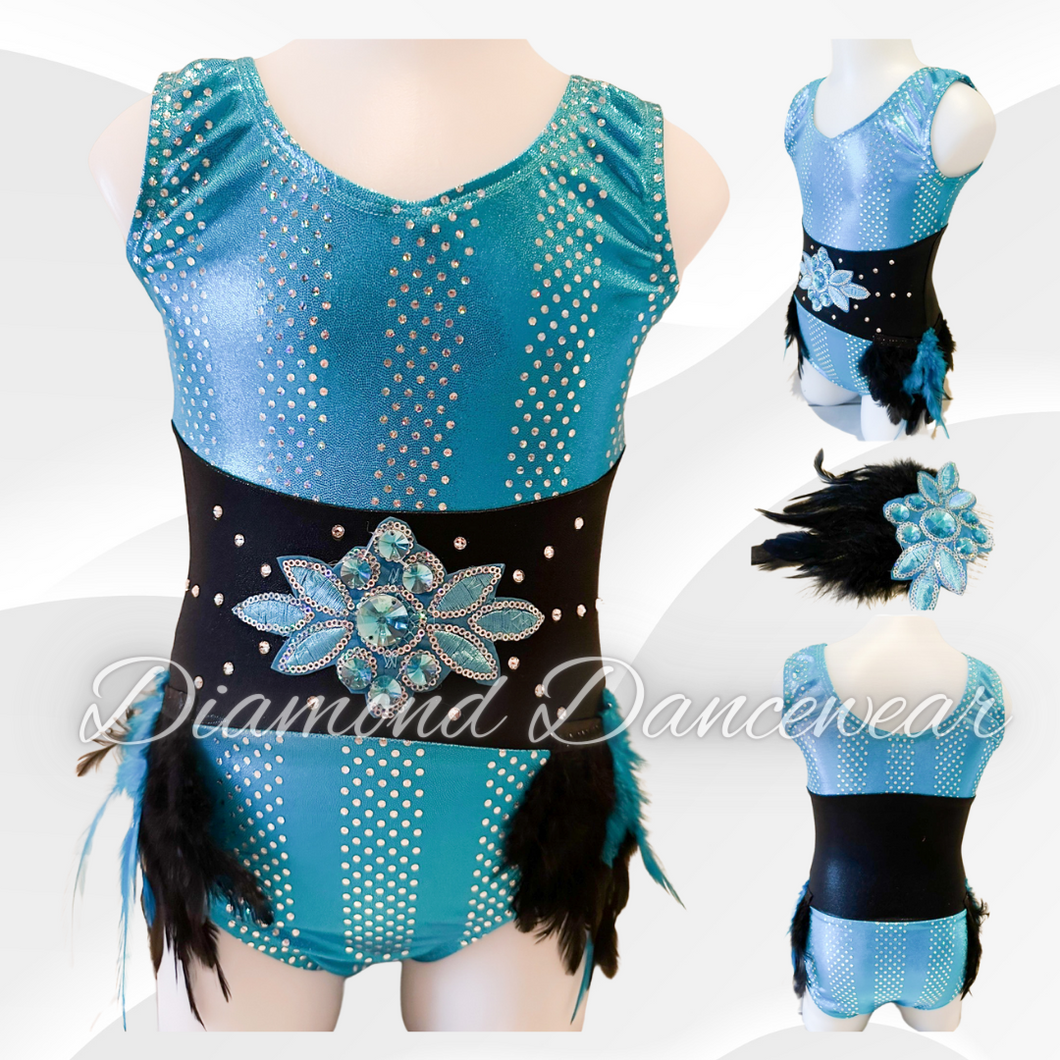 Girls Size 6 (long) - Turquoise and Black Dance Costume - In Stock