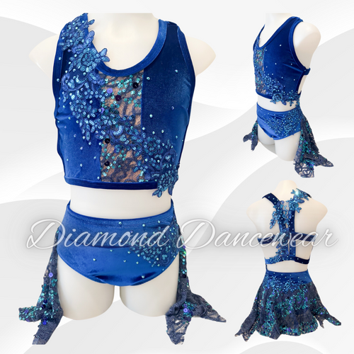 Girls Size 10 - Royal Blue Lyrical Two Piece Dance Costume - In Stock