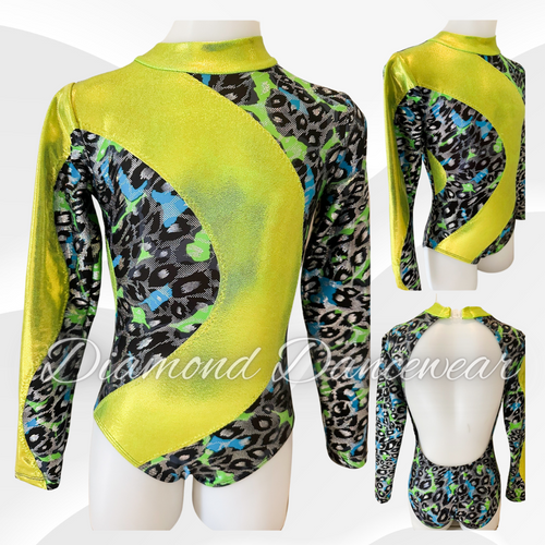 Girls Size 10 - Neon Green and Animal Print Dance Costume - In Stock