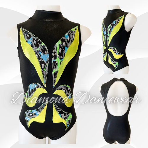 Girls Size 10 - Neon Green, Silver, Blue and Black Dance Costume - In Stock
