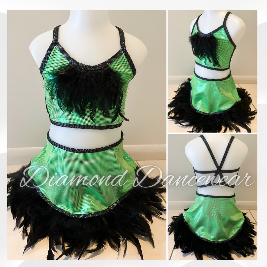 Girls size 6 - Green and Black Two Piece Jazz Costume - In Stock