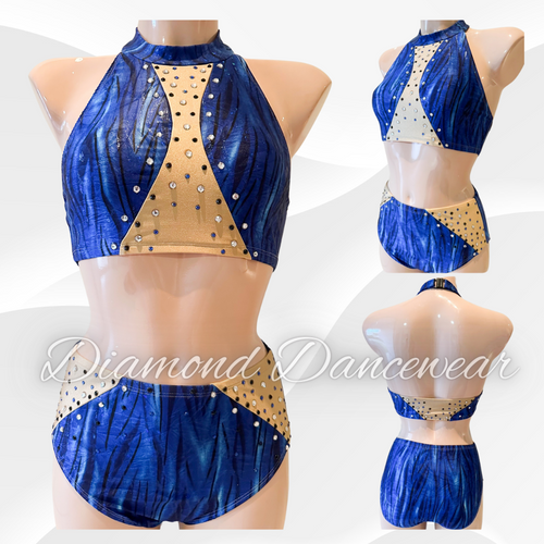 Adults Size 10 - Blue and Black Two Piece Jazz Dance Costume - In Stock