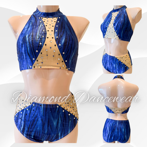 Adult Size 8 -  Blue and Black Two Piece Jazz Dance Costume - In Stock