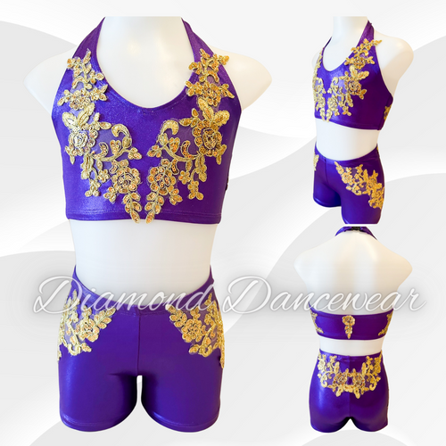 Girls Size 10 -  Purple and Gold Acro or Jazz Costume - In Stock
