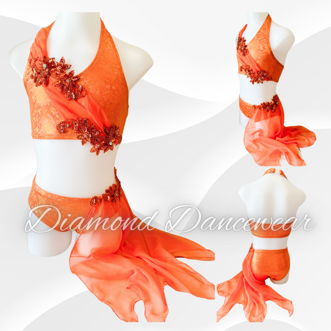 Girls Size 8 - Pretty Orange Lyrical Dance Costume - In Stock