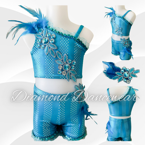 Girls size 6 - Blue and Silver Two Piece Jazz Costume - In Stock