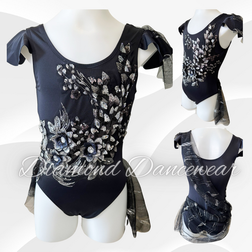 Girls Size 10 - Beautiful Black and Silver Lyrical or Contemporary Dance Costume - In Stock