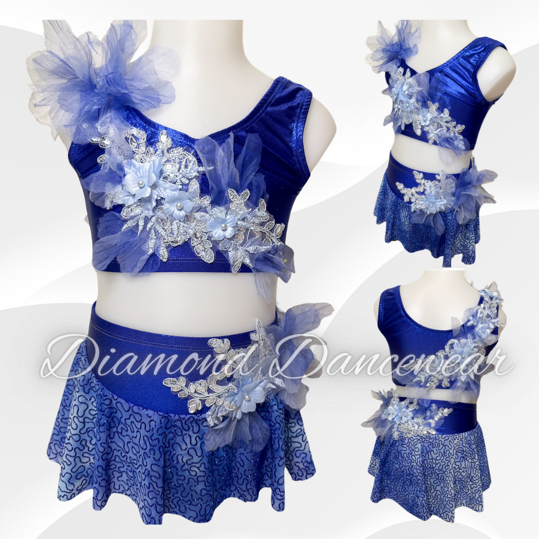 Girls Size XSC Two Piece Royal Blue Lyrical Dance Costume In Stock
