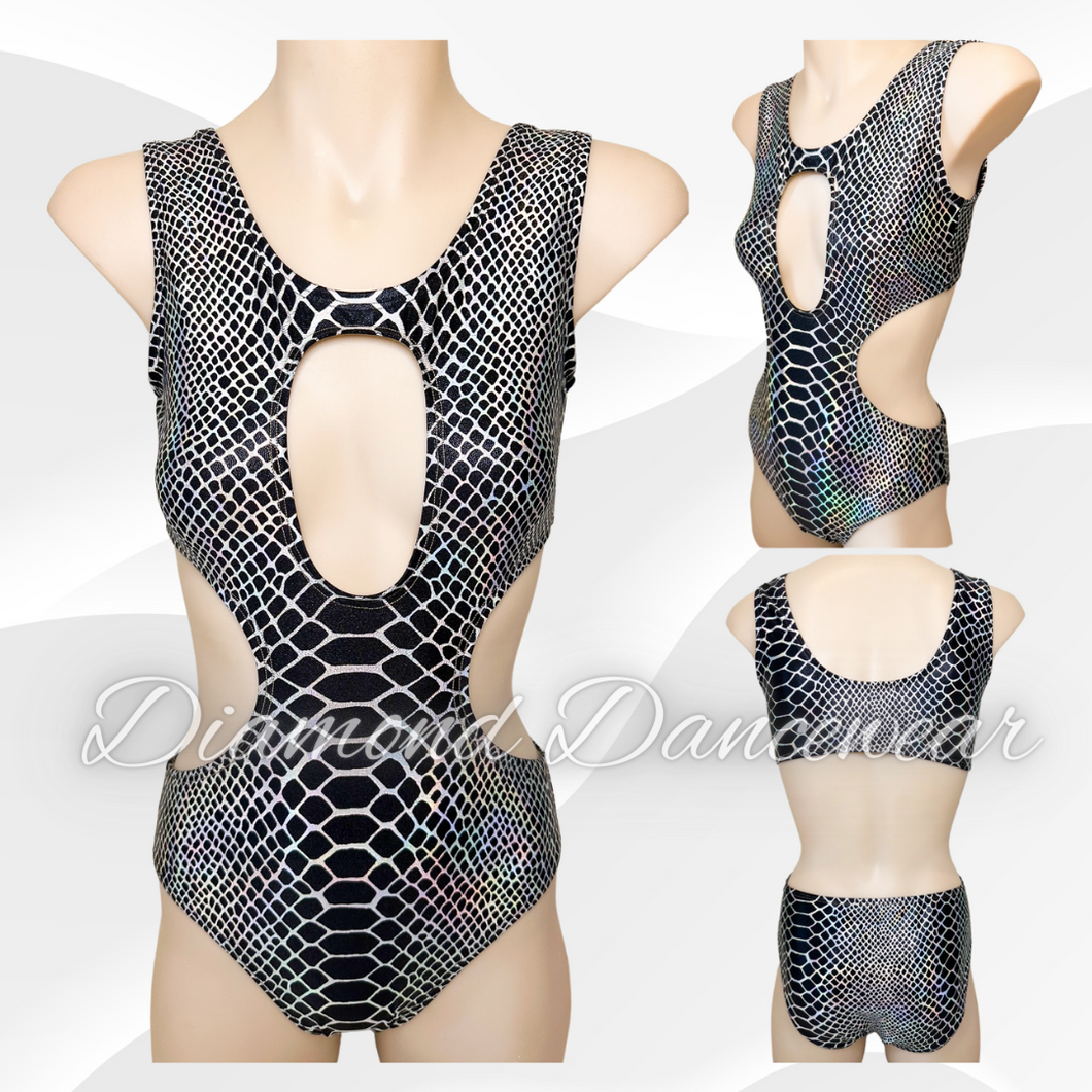 Girls Size 12 -  Black and Silver Contemporary or Jazz Leotard - In Stock