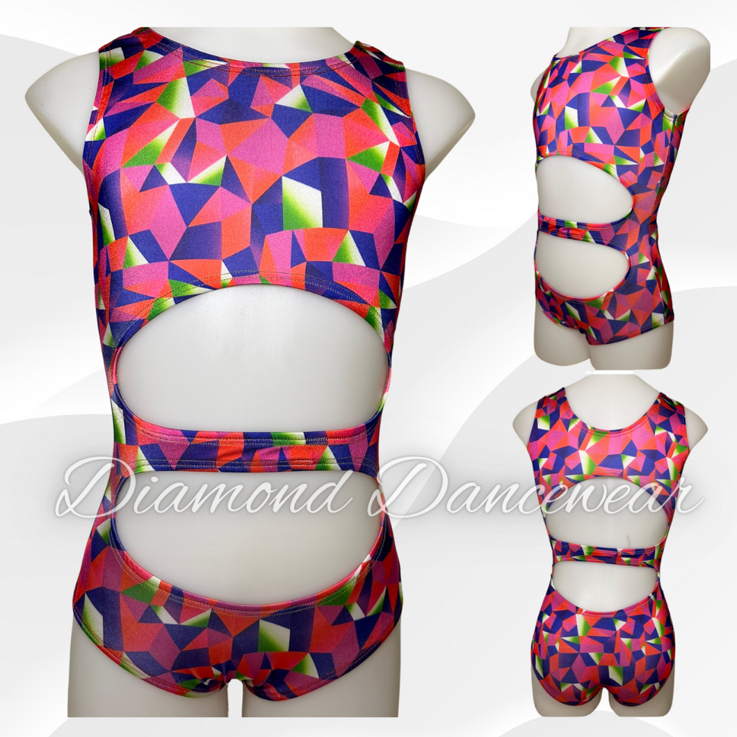 Girls Size 8 -  Pink and Purple Geometric Print Dance Leotard - In Stock