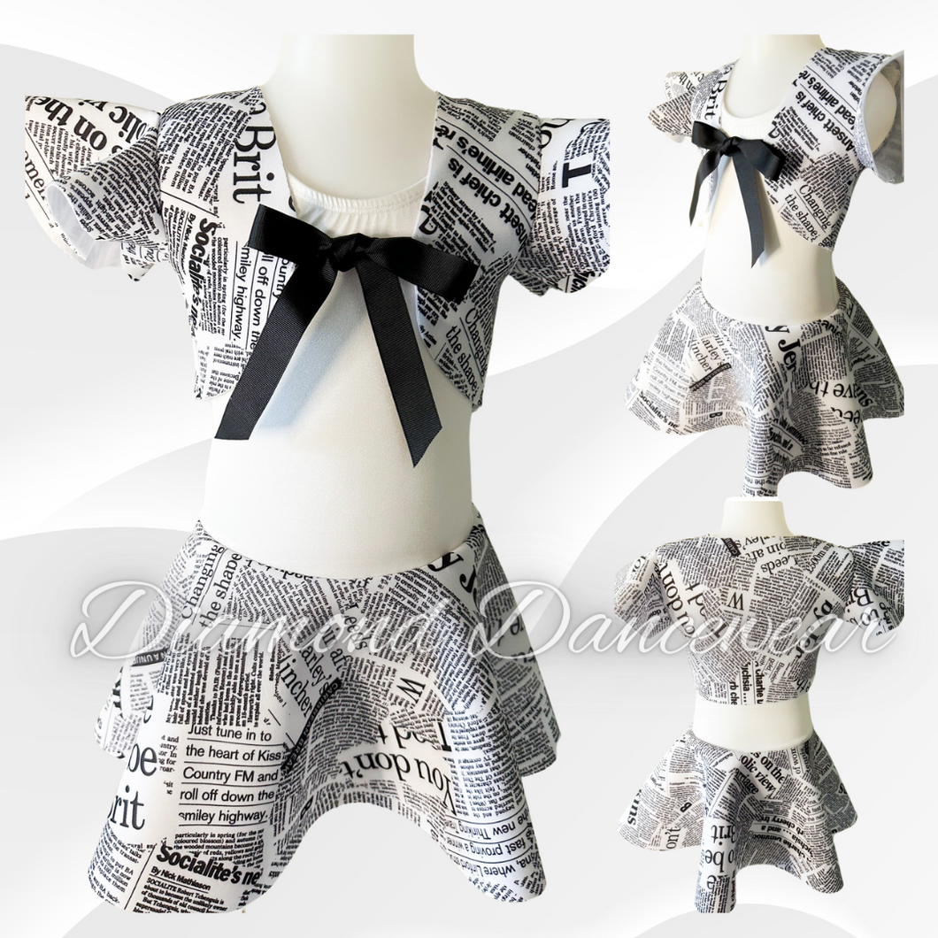 Girls Size 6 -  Newspaper Print Jazz Costume - In Stock