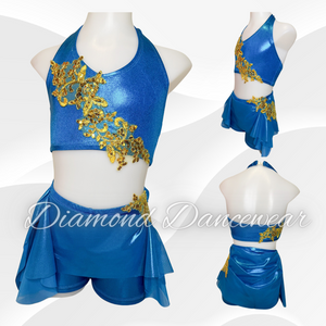 Girls Size 10 - Turquoise and Gold Two Piece Lyrical Dance Costume - In Stock