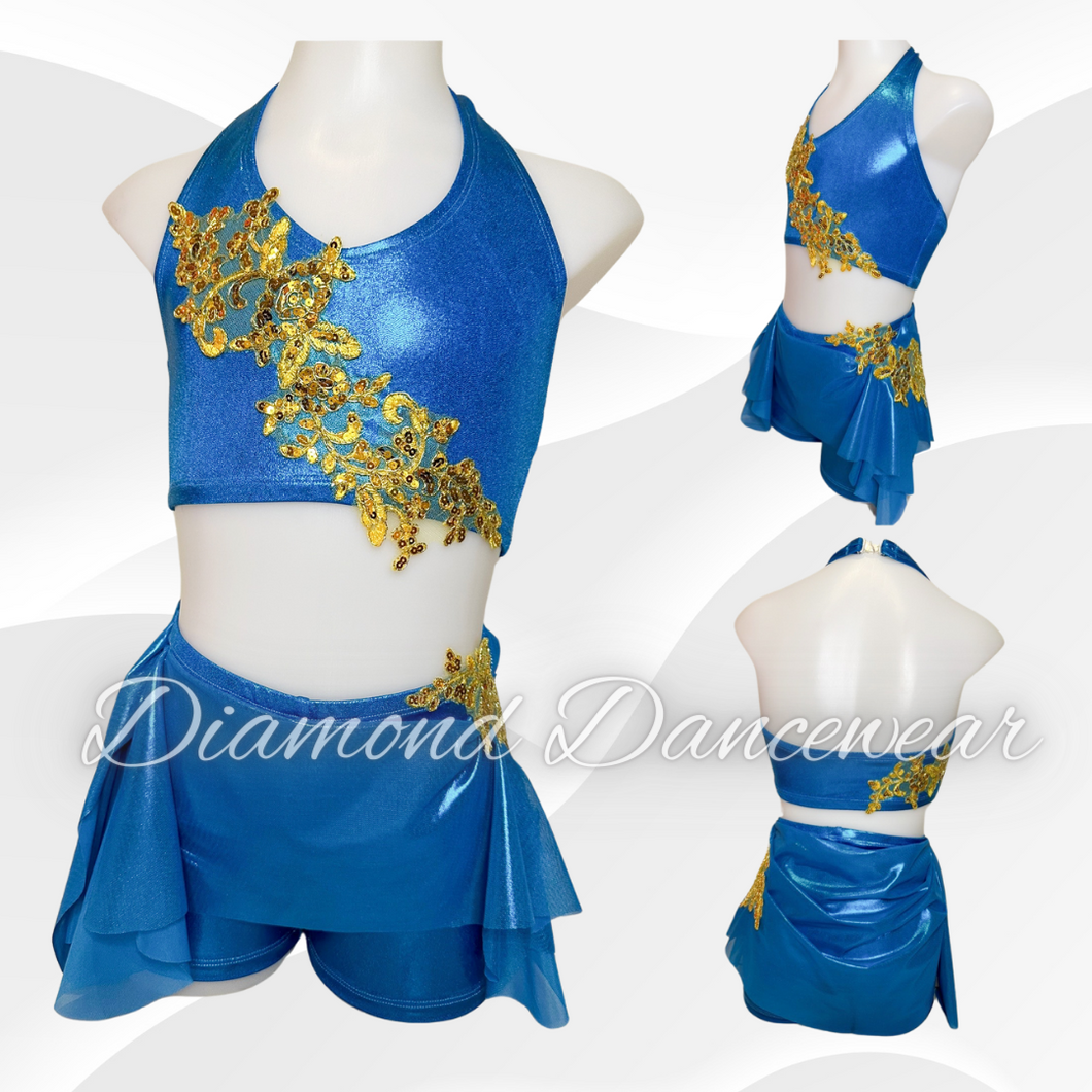 Girls Size 10 - Turquoise and Gold Two Piece Lyrical Dance Costume - In Stock