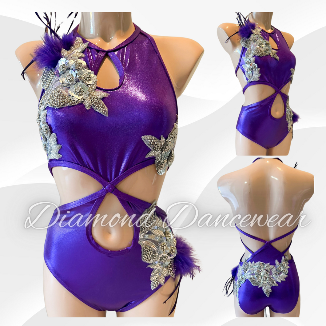 Adult Size 8 -  Purple and Silver Jazz Dance Costume - In Stock