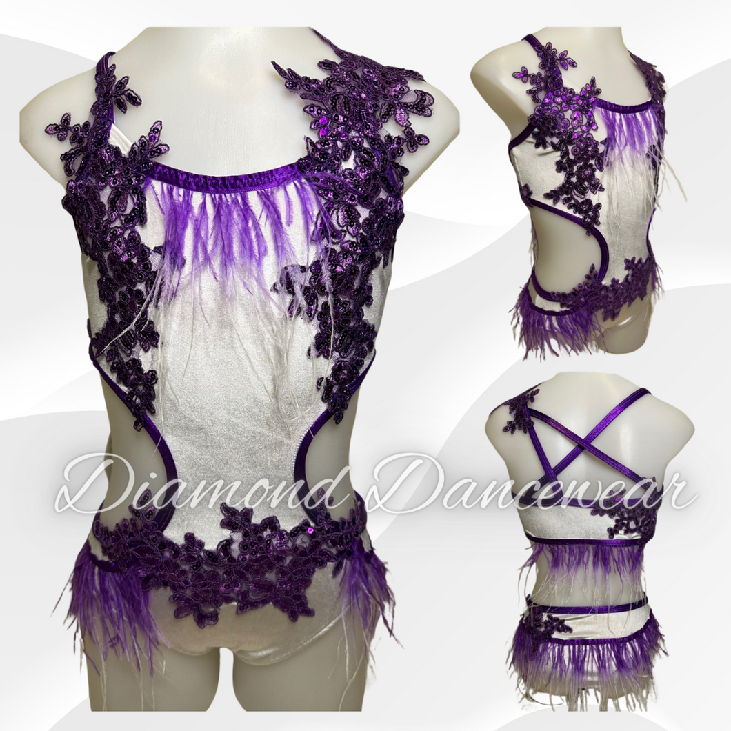 Girls Size 8 - White and Purple Jazz or Tap Dance Costume - In Stock