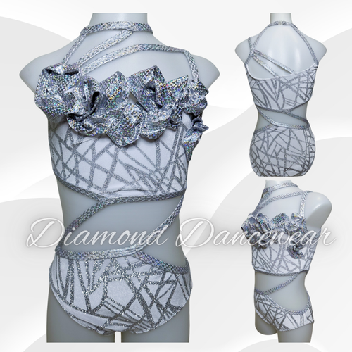 Girls Size 10 - Silver and White Jazz or Contemporary Dance Costume - In Stock