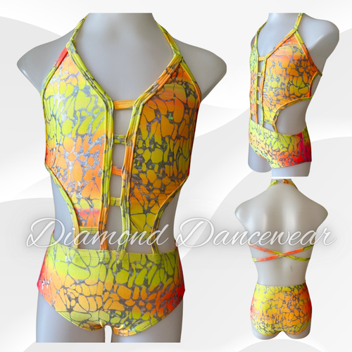 Girls Size 8 - Neon Yellow and Orange Jazz Dance Leotard - In Stock